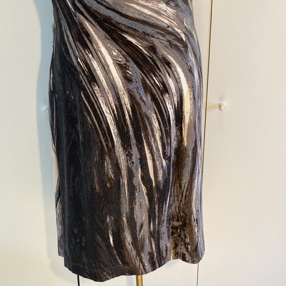 NICE +ZOE abstract neutral color sleeveless cinched dress L - Picture 4 of 16